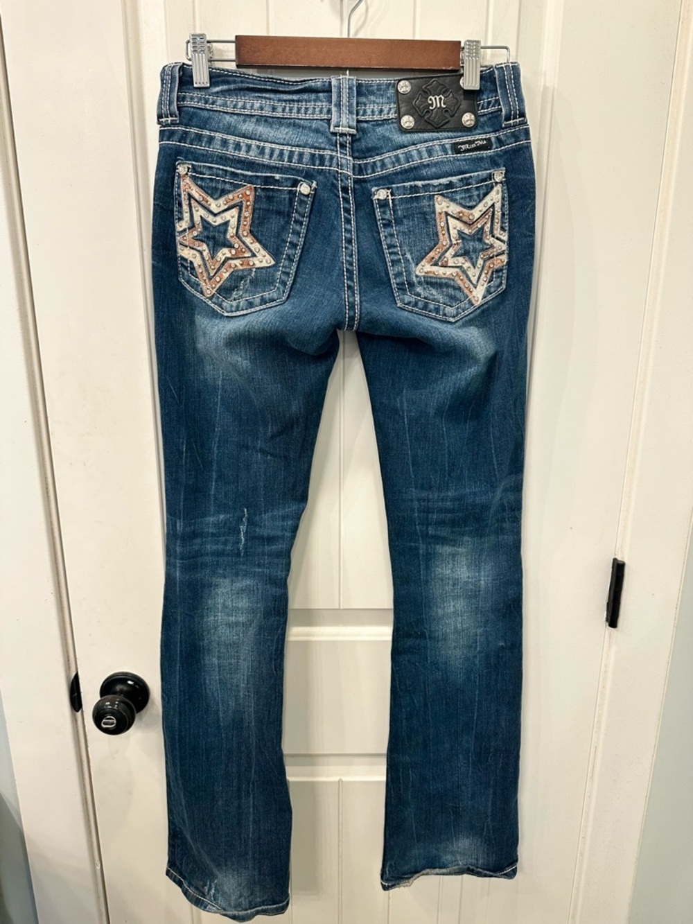 Miss Me Star Cowhide Embellished Bootcut Jeans Size 27 Rhinestone